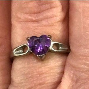 Stackable Purple Heart CZ Crystal Ring  Silver Tone Band Size: 9.5